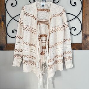 Old Navy Fringed Cotton Blend Southwestern Boho Waterfall Cardigan Sweater